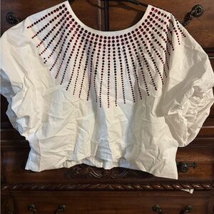QUEEN OF SPARKLES White Embellished Crop Blouse